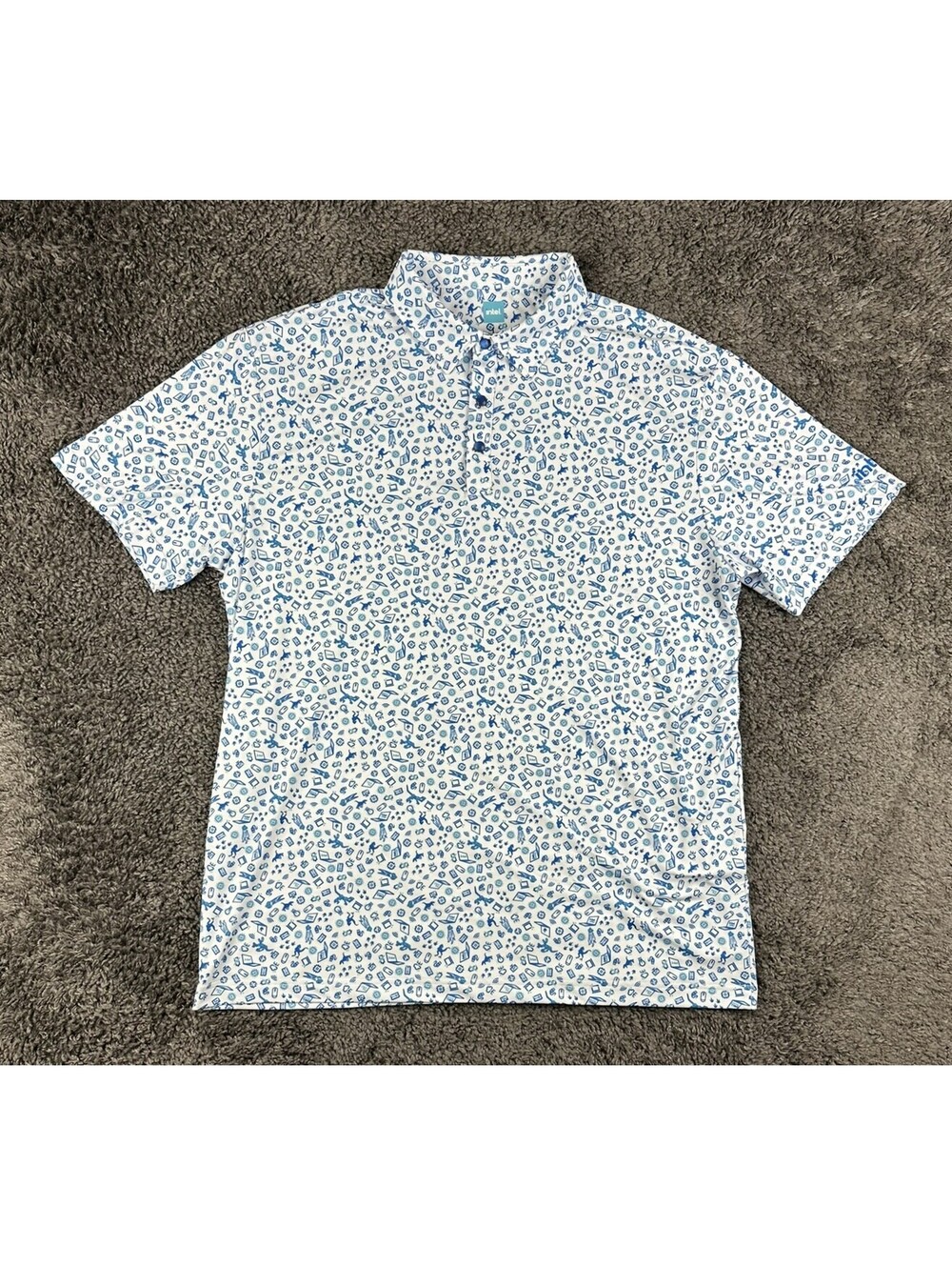 Intel Corporate Promotional Mens L White Blue Tech Print Polo Shirt